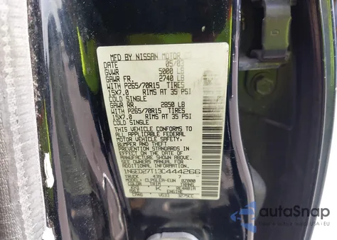 2003 Nissan Frontier Xe-V6 z USA, uszkodzony, nr VIN 1N6ED27T13C444266